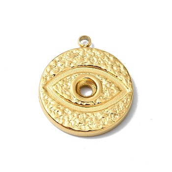 Ion Plating(IP) 304 Stainless Steel Pendant Rhinestone Setting, Flat Round with Eye Charm, Real 18K Gold Plated, 18.5x16x2mm, Hole: 1.5mm, Fit 2mm Rhinestone