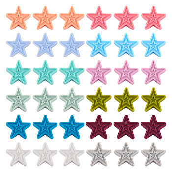 Pandahall 48Pcs 12 Colors Star Silicone Beads, Chewing Beads For Teethers, DIY Nursing Necklaces Making, Mixed Color, 29x30x8mm, Hole: 2mm, 4pcs/color