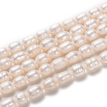 Natural Cultured Freshwater Pearl Beads Strands, Rice, Bisque, 7~11x6~7mm, Hole: 0.8mm, about 41pcs/strand, 14.96 inch(38cm)