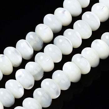 Natural Trochid Shell/Trochus Shell Beads Strands, Rondelle, Bleach, Seashell Color, 6x4mm, Hole: 0.8mm, about 107~110pcs/strand, 15.75 inch(40cm)