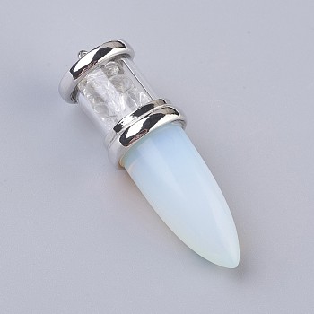 Opalite Big Pendants, with Platinum Tone Brass Findings, Bullet, 50~53x16~17mm, Hole: 5x7~8mm