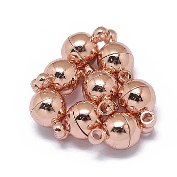 Rack Plating Brass Magnetic Clasps with Loops, N45 Grade Strong Magnet, Long-Lasting Plated, Round, Real Rose Gold Plated, 11.5x6mm, Hole: 1.6mm