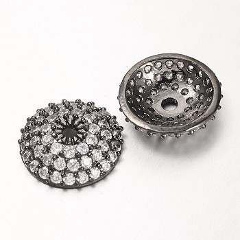 Apetalous Half Round/Dome Brass Micro Pave Cubic Zirconia Bead Caps, Gunmetal, 11x3mm, Hole: 1mm
