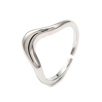 Brass Open Cuff Ring for Woman, Platinum, US Size 6 1/2(16.9mm)