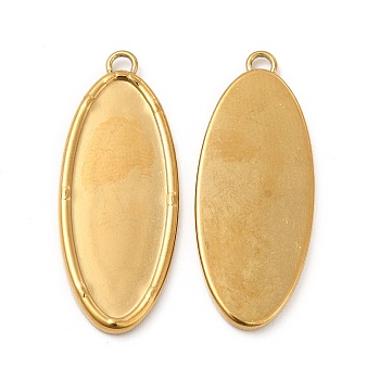 Ion Plating(IP) 304 Stainless Steel Pendant Cabochons Settings, Oval, Real 18K Gold Plated, Tray: 26x10mm, 30.5x12x2mm, Hole: 1.5mm
