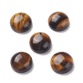 Gemstone Cabochon, Natural Tiger Eye, Half Round, Brown, about 10mm in diameter, 4mm thick