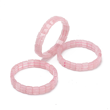 Natural Rose Quartz Gemstone Stretch Bracelets, Faceted, Rectangle, 2-3/8 inch(6cm)