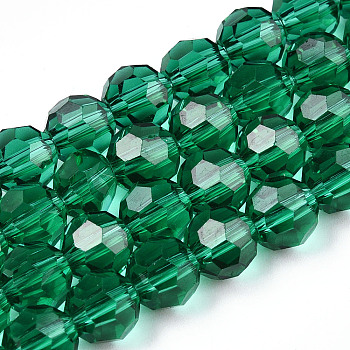 Transparent Glass Beads, Faceted(32 Facets), Round, Green, 8mm, Hole: 1mm, about 72pcs/strand, 20.67 inch(52.5cm)