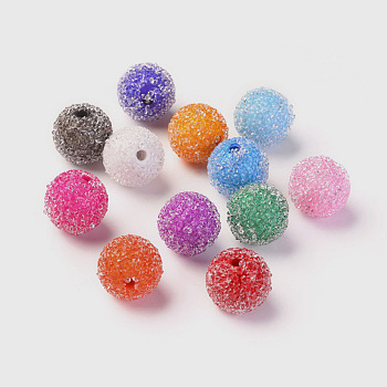 Resin Beads, with Crystal Rhinestone, Imitation Candy Food Style, Round, Mixed Color, 15.5mm, Hole: 2mm