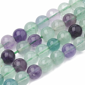 Natural Fluorite Beads Strands, Round, 8~9mm, Hole: 1mm, about 45~48pcs/strand, 15.7 inch