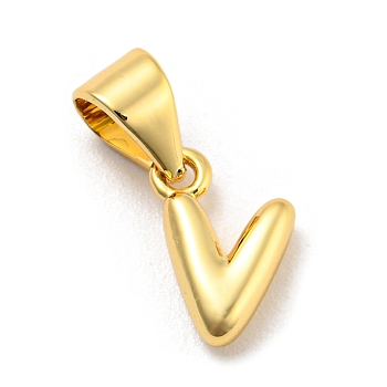 Brass Charms, Real 18K Gold Plated, Long-Lasting Plated, Lead Free & Cadmium Free, Letter Charm, Letter V, 9.5x6.5x2.5mm, Hole: 5x3.5mm