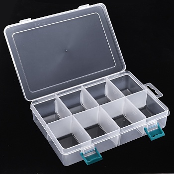 Plastic Bead Storage Container, Adjustable Dividers Box, Removable 8 Compartment Organizer Boxes, Rectangle, Clear, 22x14.5x4.7cm, Compartment: 6.2x4.4x4cm