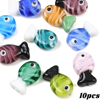 10Pcs Handmade Lampwork Beads, Fish, Mixed Color, 19.5~20x12.5~13x8.5~10mm, Hole: 1.2~1.6mm