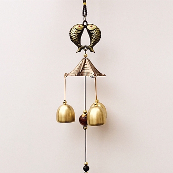 Alloy Wind Chimes, Pendant Decorations, with Bell Charms, Fish, 460mm