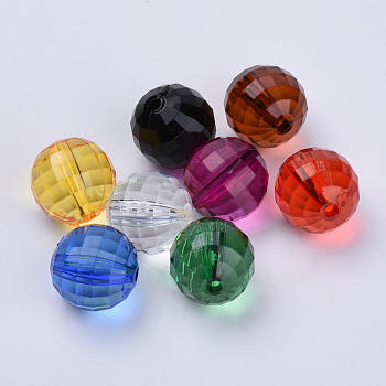 Transparent Acrylic Beads, Faceted, Round, Mixed Color, 20x19.5mm, Hole: 2.9mm, about 105pcs/500g