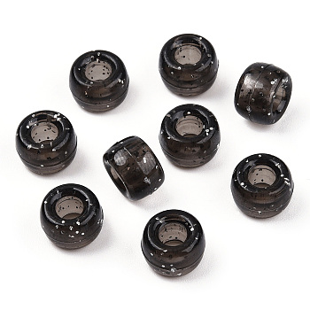 Transparent Plastic Beads, with Glitter Powder, Barrel, Black, 9x6mm, Hole: 3.8mm, about 1900pcs/500g