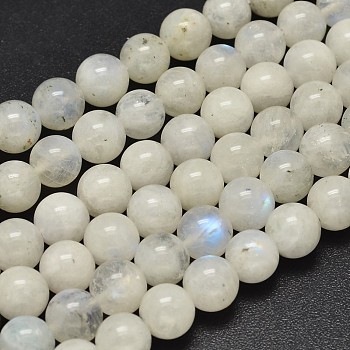 Round Grade A Natural Rainbow Moonstone Bead Strands, 8.5mm, Hole: 1mm, about 42pcs/strand, 15.5 inch