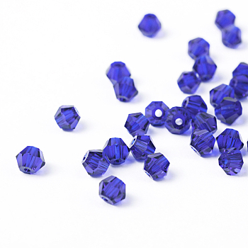 Faceted Bicone Imitation Crystallized Crystal Glass Beads, Royal Blue, about 4mm in diameter, 3.5mm thick, hole: 1mm