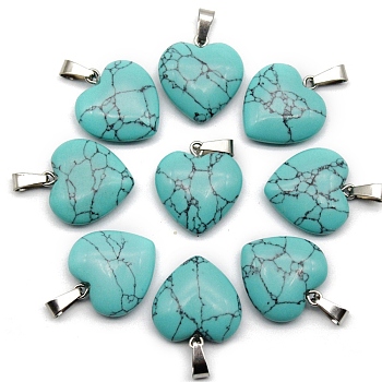 Synthetic Turquoise Pendant, Heart-Shaped, 20mm