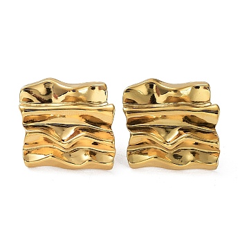 Ion Plating(IP) 304 Stainless Steel Textured Square Ear Studs for Women, Real 18K Gold Plated, 20x21mm