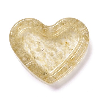 Resin with Natural Citrine Chip Stones Ashtray, Home OFFice Tabletop Decoration, Heart, 103x121x27mm, Inner Diameter: 96x60mm