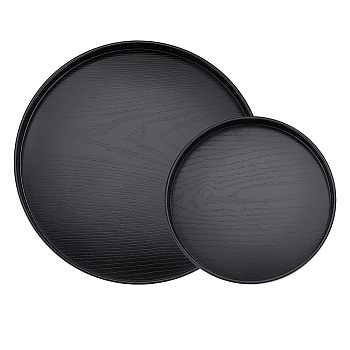 Globleland 2Pcs 2 Style Wood Serving Tray, for Serving Breakfast, Appetizers, Cheese, Tea, Coffee, Round, Black, 210~300x21.5~22mm, Inner Diameter: 200~292mm, 1pc/style