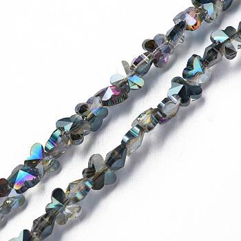 Electroplate Transparent Glass Beads Strands, AB Color Plated, Half Plated, Faceted, Butterfly, Cadet Blue, 8x10x6mm, Hole: 1mm, about 100pcs/strand, 28.74 inch(73cm)
