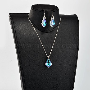 Larme ab couleur plaqué pendentif en verre galvanoplastie colliers et boucles d'oreilles pendantes ensembles de bijoux(SJEW-JS00880)-6