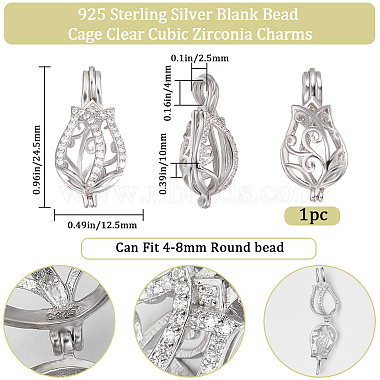 1Pc Rhodium Plated 925 Sterling Silver Empty Bead Cage Pendants(STER-BBC0005-69A)-2