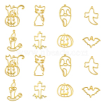 16Pcs 8 Style Halloween Theme Alloy Open Back Bezel Pendants, for DIY UV Resin, Epoxy Resin, Pressed Flower Jewelry, Cadmium Free & Lead Free, Mixed Shapes, Golden, 27~44x22~36x2mm, Hole: 2mm, 2pcs/style(PALLOY-CJ0002-14)