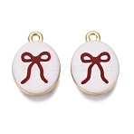 Printed Alloy Pendants, Rack Plating, Oval & Bowknot Charms, Cadmium Free & Nickel Free & Lead Free, Golden, Dark Red, 20x13.5x4mm, Hole: 1.8mm(PALLOY-SZC0008-05A)