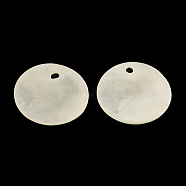 Flat Round Capiz Shell Pendants, WhiteSmoke, 15x0.5~1mm, Hole: 1.5mm(SSHEL-R035-06)