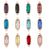 48Pcs 12 Colors Golden Plated Brass Pave Glass Connector Charms, Faceted Oval Links, Mixed Color, 22x7x3.5mm, Hole: 0.5mm, 4pcs/style(FIND-DC0005-02)
