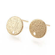 Hammered Brass Stud Earring Findings, Flat Round, Nickel Free, Real 18K Gold Plated, 10mm, Hole: 1mm, Pin: 0.6mm(KK-S345-202G)