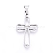 Non-Tarnish 304 Stainless Steel Pendants, Cut-Out, with Hollow, Cross, Stainless Steel Color, 29.5x19x2.2mm, Hole: 6x4mm(STAS-H469-11P)