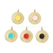 Vacuum Plating 304 Stainless Steel Enamel Pendants, Light Gold, Flat Round, Mixed Color, 19x15x4mm, Hole: 2.4mm(STAS-G255-10G)