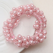 ABS Imitation Bead Wrapped Elastic Hair Accessories, for Girls or Women, Also as Bracelets, Pink, 60mm(OHAR-PW0007-49F)