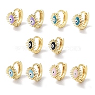 Real 18K Gold Plated Brass Enamel Evil Eye Hoop Earrings for Women, Mixed Color, 10x7.5mm(EJEW-L269-130G)