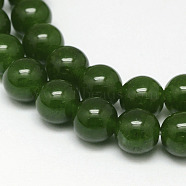 Natural TaiWan Jade Bead Strands, Dyed, Round, Dark Green, 10mm, Hole: 1mm, about 38pcs/strand, 15.5 inch(G-F342-03-10mm)