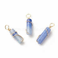 Natural Blue Aventurine Pendants, with Light Gold Tone Eco-Friendly Copper Wire Wrapped, Column, 20~21x5~5.5mm, Hole: 2.3~2.8mm(PALLOY-JF01453-01)
