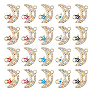 20Pcs 5 Colors Moon Alloy Enamel Connector Charms, Evil Eye Star Links, with Crystal Rhinestone, Light Gold, Mixed Color, 19.5x16x2mm, Hole: 1.8mm, 4pcs/color(FIND-TA0002-19)