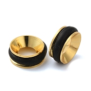 Rack Plating Brass Beads, with Enamel, Cadmium Free & Lead Free, Column, Real 18K Gold Plated, Long-Lasting Plated, Black, 7.5x3mm, Hole: 3.5mm(KK-P276-30G-05)