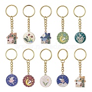 Water Plant Elf Series Alloy Enamel Pendant Keychains, with Iron Keychain Ring, Mixed Shapes, Golden, 7.9~8.2cm(KEYC-JKC00600)