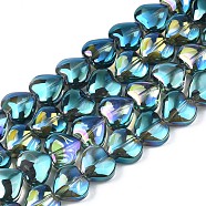 Electroplate Glass Beads Strands, AB Color, Heart, Cadet Blue, 9~10x10x5.5mm, Hole: 0.8mm, about 70~71pcs/strand, 25.20 inch~ 26.38 inch(64~67cm)(EGLA-S188-14-B01)