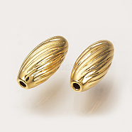 Brass Corrugated Beads, Nickel Free, Real 18K Gold Plated, Oval, 7x3mm, Hole: 1mm(X-KK-Q735-281G)