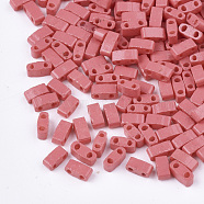 2-Hole Baking Paint Glass Seed Beads, Rectangle, Light Coral, 4.5~5.5x2x2~2.5mm, Hole: 0.5~0.8mm(SEED-S023-17B-18)