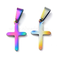 Ion Plating(IP) 304 Stainless Steel Pendants, for Jewelry Making, Cross, Rainbow Color, 19x12x1.2mm, Hole: 3.5x7mm(STAS-P253-10MC)