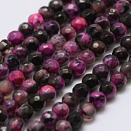 Faceted Natural Fire Crackle Agate Beads Strands, Round, Dyed & Heated, Deep Pink, 4mm, Hole: 0.8mm, about 90~92pcs/strand, 14 inch(35.6cm)(X-G-F447-4mm-A08)
