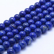 Natural Lapis Lazuli Beads Strands, Grade AB, Round, 4mm, Hole: 1mm, about 94pcs/strand, 15.5 inch(39.5cm)(G-P342-01-4mm-AB)