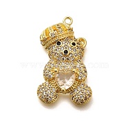 Rack Plating Brass Micro Pave Cubic Zirconia Pendants, Long-Lasting Plated, Lead Free & Cadmium Free, Bear Charms, Real 18K Gold Plated, 27x16x5.5mm, Hole: 1.5mm(KK-L226-006G-09)